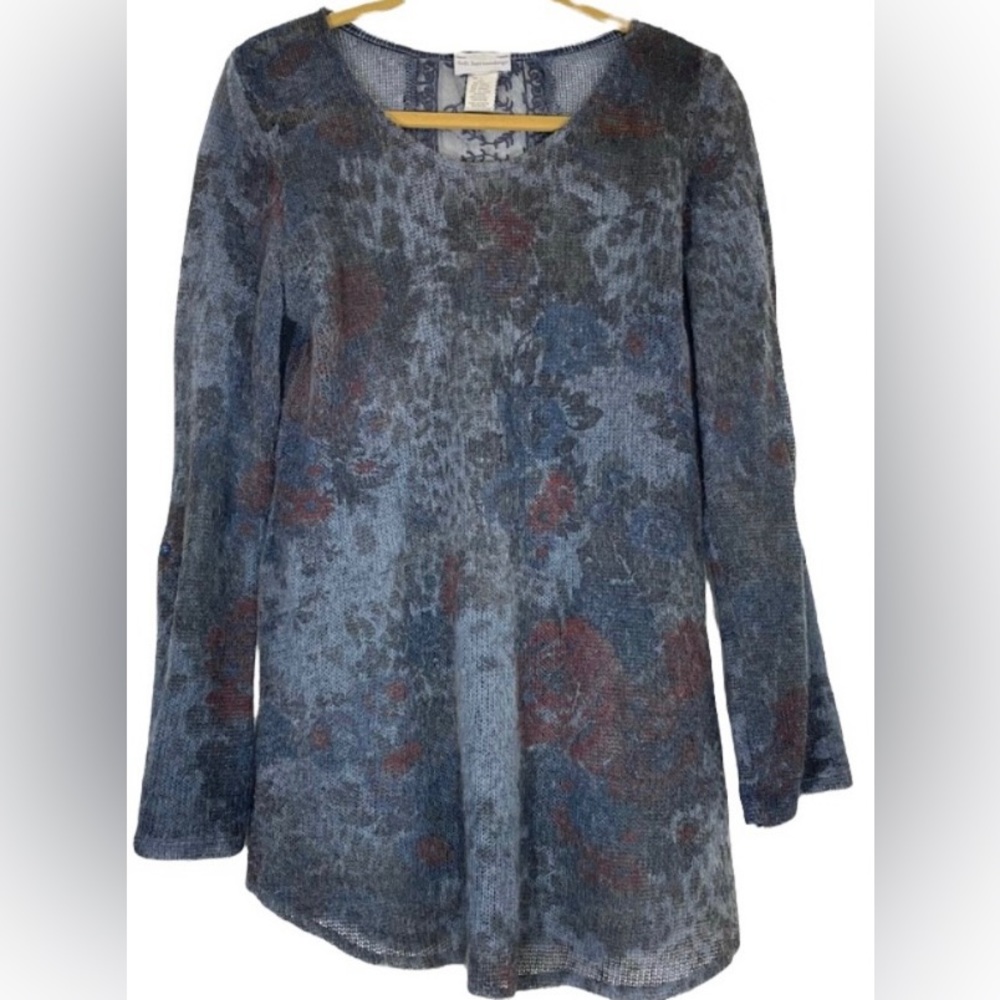 💠 Soft Surroundings Wool Mohair Semi Sheer  Floral Lace Long Sleeves Sweater L